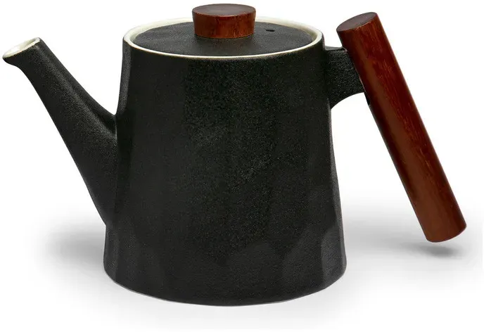 TeaLogic Porzellan Teekanne NEGRA mit Holzgriff - schwarz - 1200 ml