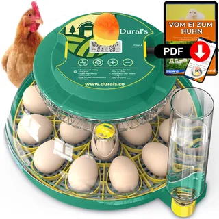 Dural's DX5® | Professioneller Brutautomat Vollautomatisch | CE-zertifiziert | Präzise Temperatur- & Feuchtigkeitskontrolle | Für bis zu 18 Eier von Huhn, Wachtel, Ente | Automatisches Eierwenden