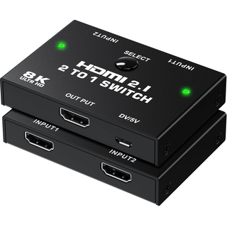 HDMI Switch 8K - Tendak 2 Port HDMI 2.1 Umschalter 2 auf 1 HDMI Schalter Unterstützt 8K@60Hz 4K@120Hz 3D HDR für PS5 PS4 Pro Xbox One X Blue-ray Player HDTV