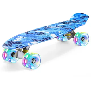 ERNAN Skateboard mit LED Rollen, Skate Tool und ABEC 7 Lager - Kinder Erwachsene Anfänger (Blues)
