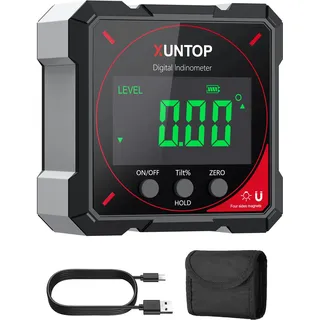 XUNTOP Digitaler Winkelmesser Neigungsmesser mit LCD Display, Type-C Schnittstelle IP54 Wasserdicht Magnetisch Level Box Nivellierbox für Holzarbeiten, Bau, Dekoration, DIY