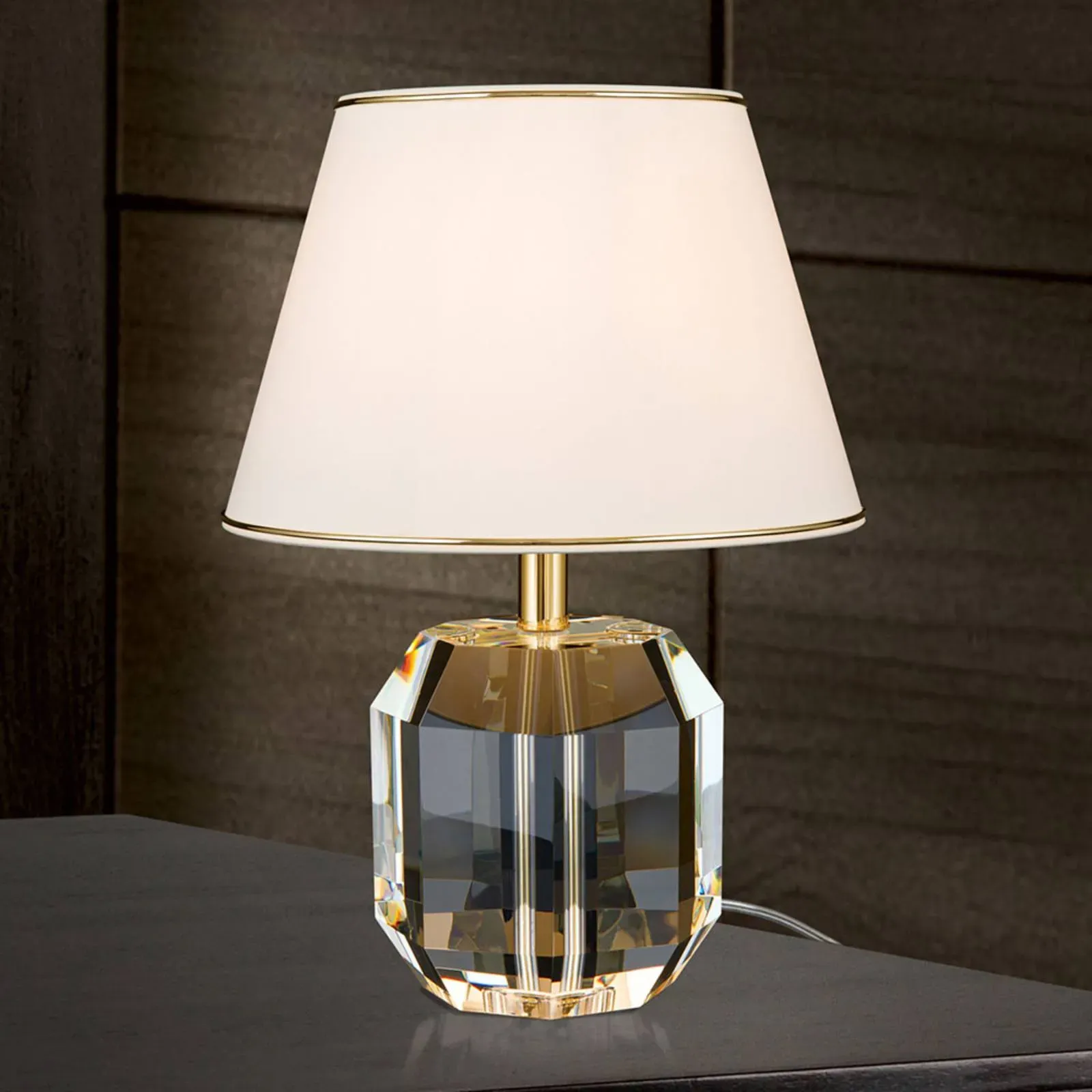ORION Tischlampe Alexis, creme / amber, für Wohn- / Esszimmer, Kristall, Tischlampe - 33 cm - 33 cm - 46 cm