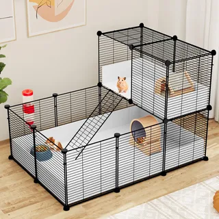 YITAHOME Kleintierkäfig-Laufstall, Kaninchen-Meerschweinchen-Käfig-Laufstall mit wasserdichter Kunststoffauskleidung, Metall-Laufstall für Hamster, Lebensraumzaun mit DIY 25-teiligen Paneelen