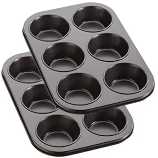 DEL - Backform für Biskuite und Muffins - Muffinform für 6 Muffins - Kohlenstoffstahl mit Antihaftbeschichtung - Set von 2
