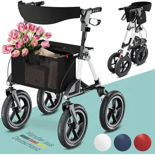 aktivshop Rollator faltbar und leicht mit Sitz, Outdoor Rollator mit Luftbereifung