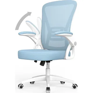 naspaluro Bürostuhl – Ergonomischer Sitz – Sessel mit 90° klappbarer Armlehne – Lordosenstütze – höhenverstellbar - Blau - Blau