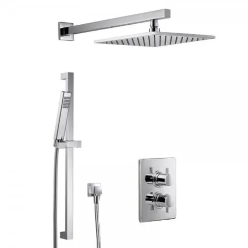 HSK Shower-Set 3.05 Eckig, mit Wandarm gerade, chrom, 1002305-KB18, Ausführung: mit Kopfbrause eckig, super-flach, 400