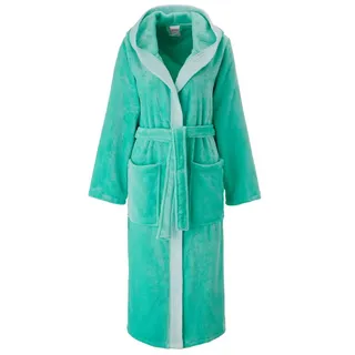 OTTO home Unisex-Bademantel Miia, ideal für Sauna, Spa & im Urlaub, Langform, Microfaser, Kapuze, Gürtel, weich und kuschelig, plüsch, für Damen und Herren, S-XL blau S