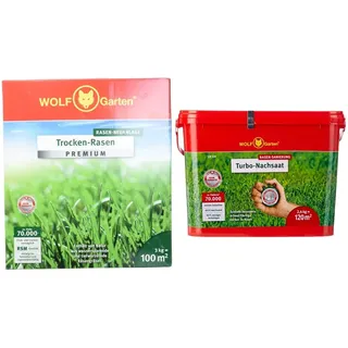WOLF-Garten - Trocken Rasen Premium & WOLF Garten Turbo-NACHSAAT 3826121 LR 120 m2, ROT