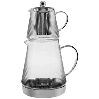 KARACA Teekanne Karaca Keops Glas Türkische Teekanne Caydanlik für Induktionsbetrieb, 450 l, (2-St), Induktionsgeeignet, elegantes Design 450 l