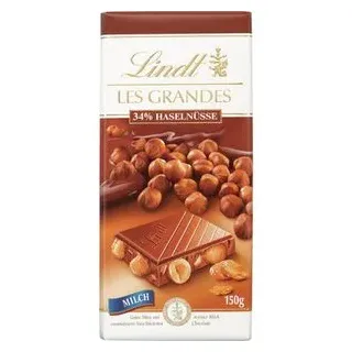 Lindt Tafelschokolade Les Grandes 34% Haselnüsse, Milchschokolade mit ganzen Haselnüssen, 150g