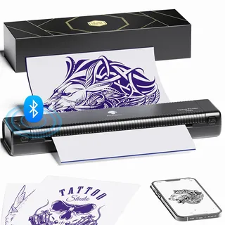 Phomemo Aufgerüstet Tattoo Stencil Drucker, TP81 Tattoo Drucker Bluetooth, Stencil Drucker mit 10pcs Transfer Papier, Thermodrucker Tattoo Maschine für Tattoo Künstler, Kompatibel mit Smartphone & PC