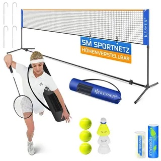 Kesser Badmintonnetz, Tennisnetz 300cm 400cm 500 cm Federballnetz 3-Fach-Höhenverstellbar, Set bestehend aus Netz, 3x Federball & Outdoor