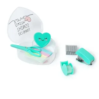 Legami Schreibtischset Mini-Büroset Heart, SET0002, Kunststoff, grün, 6-teilig