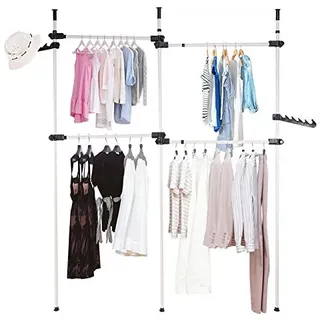 Teleskopstange Kleiderstange Teleskop Garderoben System Offener Kleiderschrank Skalierbare Verstellbare Ankleidezimmer Kleiderständer mit 3 Stangen 4 Querträger, B(153-272 cm) x H(281-329 cm)