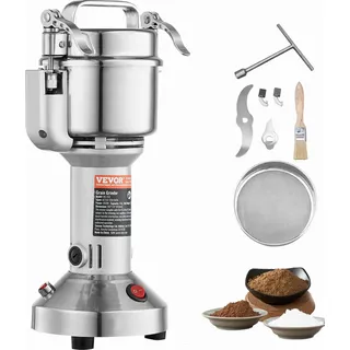 Vevor elektrische Getreidemühle, Hochgeschwindigkeits-Gewürzmühle mit 850 W, Pulverisiermaschine aus Edelstahl, für trockene Körner Gewürze Müsli Kaffee Mais Pfeffer 163 x 135 x 345 mm