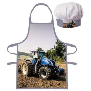 BrandMac Blauer Traktor Schürzen-Set Kinderschürze Kochschürze Backschürze Bastelschürze - Einheitsgröße