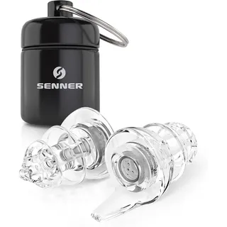 Senner ® PartyPro - Ohrstöpsel für Festivals, Konzerte, Partys und Discos - transparente Earplugs 18 dB Lärmreduzierung - mit Alubehälter
