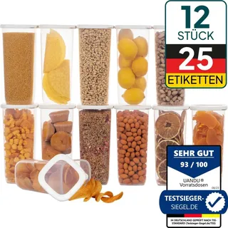 uandu home uandu Vorratsdosen mit Deckel Luftdicht Set, BPA frei, Aufbewahrungsbox, Küchenorganizer, Vorratsbehälter Mehl Aufbewahrung Küche - 12x1750ml - ... - Weiß