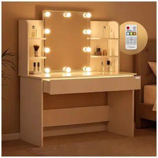 CASARIA Schminktisch Lucia (1-St), mit Spiegel und LED Beleuchtung Schminkkommode Schublade 110x40cm Weiß weiß