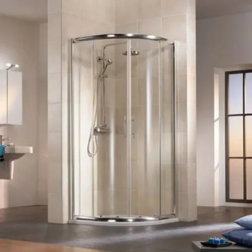 HSK Favorit Schiebetür Runddusche mit gebogenen Scheiben, Größe: 90 x 90 x 185 cm, Radius: 550 mm, 114090550-01-50, Duschkabine: Alu-silbermatt: ESG klar