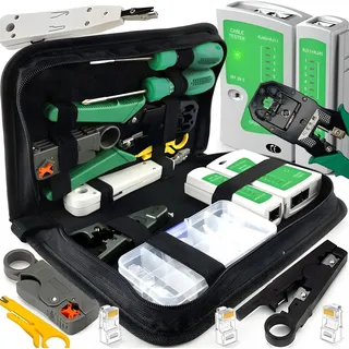 Netzwerk Werkzeug Set Etui LAN Kabel Tester RJ45 RJ1 Kabeltester Kit Auflegewerkzeug Patchkabel Reparaturwerkzeuge Haushalt Computer DSL 9in1 Retoo