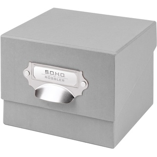Rössler SOHO Foto Aufbewahrungsbox | Fotobox Aufbewahrungsbox mit Deckel | Organizer Box | Visitenkarten Aufbewahrung | Boxen Aufbewahrung | Storage Boxes | 17x15x13 cm | 1 Stück | Farbe: Grau | Stone