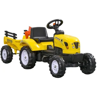 Homcom Trettraktor mit Anhänger Tretauto Traktor Kindertrettraktor Spielfahrzeug für Kinder Gelb Metall 42x51x133 cm