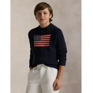 Polo Ralph Lauren für Jungen. 323668285001 Emblematischer Pullover mit Marineflagge (10/12años=140/149cm), Blau, Lässig, Baumwolle, Kinderbe