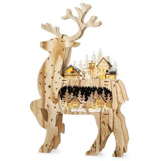 SIKORA LB05 XXL LED Holz Deko Rentier/Hirsch Schwibbogen Inclusive Trafo Höhe ca. 67 cm