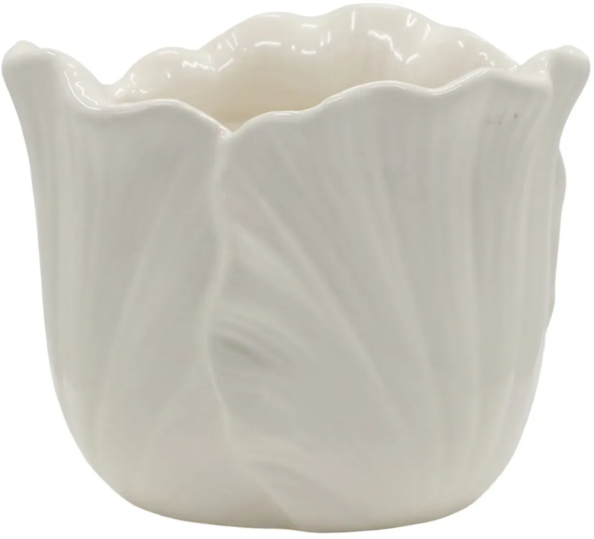 Chic Antique Fayence Blumentopf mit Blätter, H11/Ø 14 cm creme
