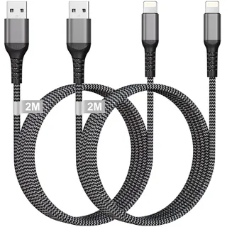 iPhone Ladekabel 2M 2Pack [Apple MFi Zertifiziert], USB A auf Lightning Kabel iPhone Schnellladekabel 2M Nylon iPhone Charger Cable Handy Ladekabel für iPhone 14/13/12/11/X/8/7/6/5/SE, iPad, AirPods