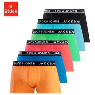 JACK & JONES Trunk »JACCRISP im 6er Pack mit Logobund und Stretchkomfort«, (Packung, 6 St.), unifarben mit Farbeinsatz, modisch, eng anliegend, Baumwollmischung Jack & Jones blau, pink, schwarz, grün, hellblau, orange