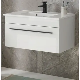 furn.design Waschbeckenunterschrank 80 x 43 cm Weiß Hochglanz