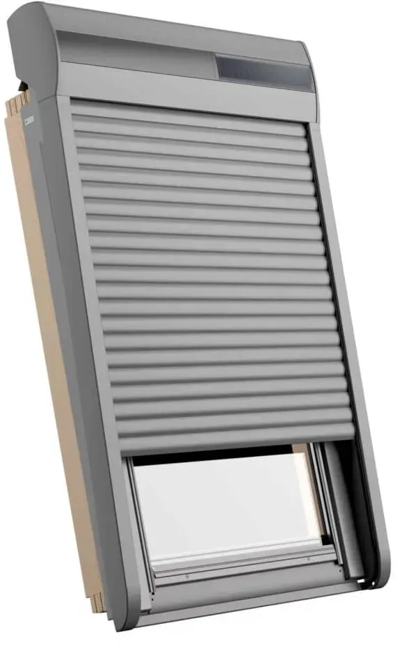 Dachfenster mit Rollladen, Holz, RoofLite+ made by Velux Group, Slim Pine, Schwingfenster mit elektrischem Solar-Rollladen, 55x78 cm