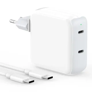 Mac Book Air Ladegerät, 67W USB C Ladegerät Kompatibel mit MacBook Air 2020/2019/2018, MacBook Pro 13 14 15 16 Zoll, 2024 iPad Pro Air 13/11 inch M4/M2, 65W USB C Netzteil 2 Port