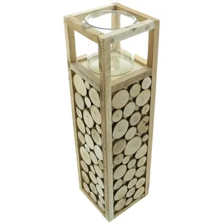 Frank Flechtwaren Windlichtsäule Holzscheibchen, naturbelassen, Maße: 16 x 16 x 58 cm, Glaseinsatz Ø 12 x 12 cm, ohne Kerze