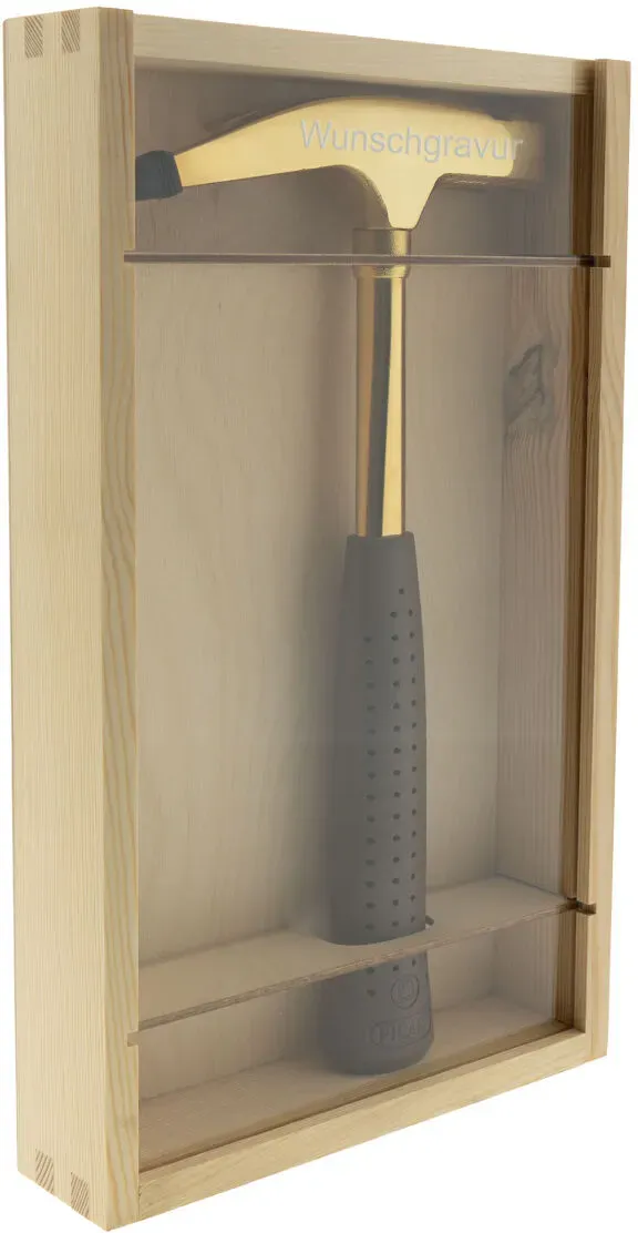 PICARD vergoldeter Hammer mit Gravur – personalisiertes Handwerker Geschenk im Holzrahmen Nr. 298f
