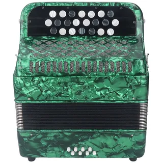 22-Tasten-8-Bass-Akkordeon, Knopfakkordeon-Musikinstrument mit Riemen, Sowohl für Professionelle Auftritte Als Auch für Formelle Prüfungen (GREEN)