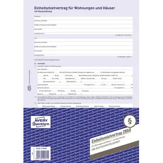 Avery Zweckform Formularblock Einheitsmietvertrag A4 mit Hausordnung