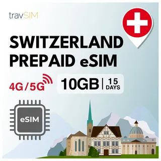 travSIM eSIM Schweiz | 10GB Daten SIM - 15 Tage planlaufzeit | e SIM Schweiz bietet unbegrenzten Internetzugang für Google, Facebook, Whatsapp, Instagram und mehr