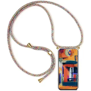HomiTunky Handykette Handyhülle für Samsung Galaxy Xcover 4 mit Band - Handy-Kette Handy Hülle mit Kordel zum Umhängen Handyanhänger Halsband Lanyard Case - Transparent Schutzhülle in Rainbow