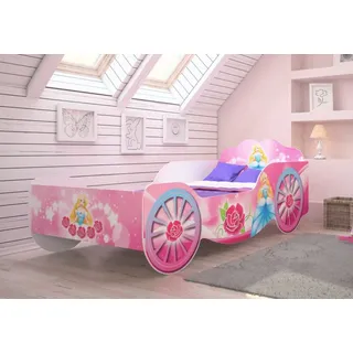 Kids Collective Kutsche Mädchenbett 70x140 | 80x160 mit Rausfallschutz | Prinzessin Kinder Spielbett 140x70 | Rosa