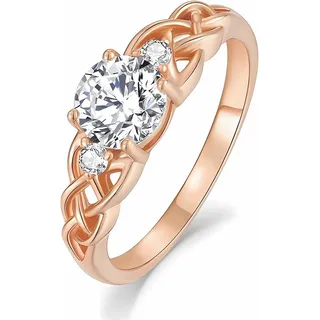 Jumpeak Diamantring 1 ct, E-Farbe, VS1, 3EX – dreisteiniger Minimalismus-Verlobungsring, 14K-Gold, runder Diamant, Hochzeitsring, Festgeschenk, Nagelbesetzung 62mm