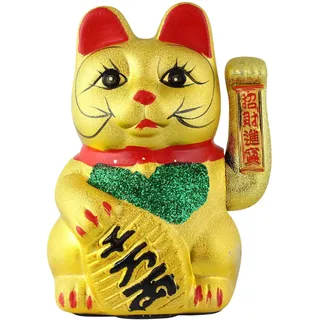 Superfreak Glückskatze - Maneki-Neko - Winkekatze aus Keramik - 22 cm - Gold