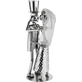 Brubaker Dekofigur Schraubenmännchen Hochzeitspaar (Braut mit Schleier und Bräutigam mit Zylinder, 1 St., Metallfigur Handarbeit Eisenfigur), Geschenk für Hochzeit, Hochzeitstag oder Verlobung silberfarben