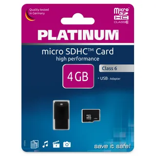 Platinum 4GB Micro SDHC Speicherkarte • USB-Stick Adapter perfekt für Autoradios