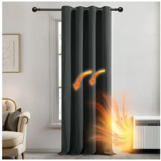 Deconovo Vorhang Verdunkelung Blickdicht Gardinen Wohnzimmer Lärmschutz Thermogardine mit Ösen Schlafzimmer Dicke Thermogardine Kälteschutz warm, 214x132 cm(HöhexBreite), Dunkelgrau,