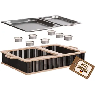 HOTTY Legacy Warmhalteplatte fürs Grillen – BBQ-Design Speisenwärmer mit personalisierbarem Batch – Stövchen für Grillgut mit Kerzen – Personalisiertes BBQ-Board für Grillpartys (Schwarz, L)