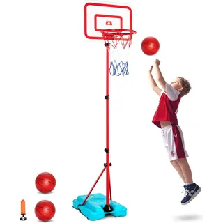 Vevor Basketballkorb für Kinder, höhenverstellbar, tragbarer Basketballplatz mit befüllbarer Basis, Sportspiel im Garten, Basketballspielzeug für Kleinkinder im Alter von 3–8 Jahren, Jungen - Rot/Blau